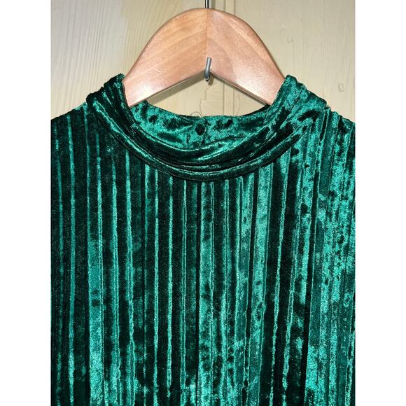 Emma & Michele DRESS Women's Large Midi Long Crushed Green Velvet Mock Neck NEW - Picture 8 of 10